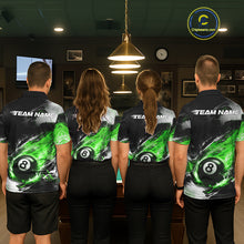 Load image into Gallery viewer, Custom Green Flaming 8 Ball Pool Billiard Shirt For Women, Billiard Team Jersey Polo &amp; 1/4 Zip TDM6371