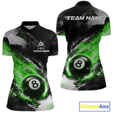Load image into Gallery viewer, Custom Green Flaming 8 Ball Pool Billiard Shirt For Women, Billiard Team Jersey Polo &amp; 1/4 Zip TDM6371