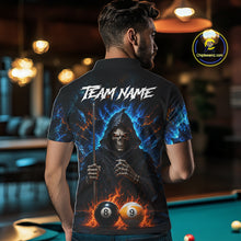 Load image into Gallery viewer, Custom Fire 8 Ball &amp; 9 Ball Grim Reaper Billiard Shirt For Men, Pool Team Jersey Polo &amp; 1/4 Zip TDM6563