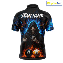 Load image into Gallery viewer, Custom Fire 8 Ball &amp; 9 Ball Grim Reaper Billiard Shirt For Men, Pool Team Jersey Polo &amp; 1/4 Zip TDM6563