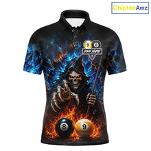 Load image into Gallery viewer, Custom Fire 8 Ball &amp; 9 Ball Grim Reaper Billiard Shirt For Men, Pool Team Jersey Polo &amp; 1/4 Zip TDM6563