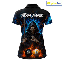 Load image into Gallery viewer, Custom Fire 8 Ball &amp; 9 Ball Grim Reaper Billiard Shirt For Women, Pool Team Jersey Polo &amp; 1/4 Zip TDM6563