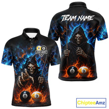 Load image into Gallery viewer, Custom Fire 8 Ball &amp; 9 Ball Grim Reaper Billiard Shirt For Men, Pool Team Jersey Polo &amp; 1/4 Zip TDM6563