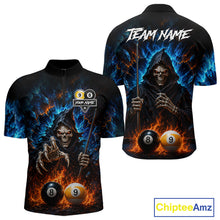 Load image into Gallery viewer, Custom Fire 8 Ball &amp; 9 Ball Grim Reaper Billiard Shirt For Men, Pool Team Jersey Polo &amp; 1/4 Zip TDM6563