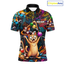 Load image into Gallery viewer, Colorful Billiard Jersey Custom Funny Cat Graffiti Billiard Polo &amp; Quarter Zip Shirts For Men TDM6564