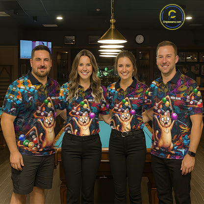 Colorful Billiard Jersey Custom Funny Cat Graffiti Billiard Polo & Quarter Zip Shirts For Men TDM6564