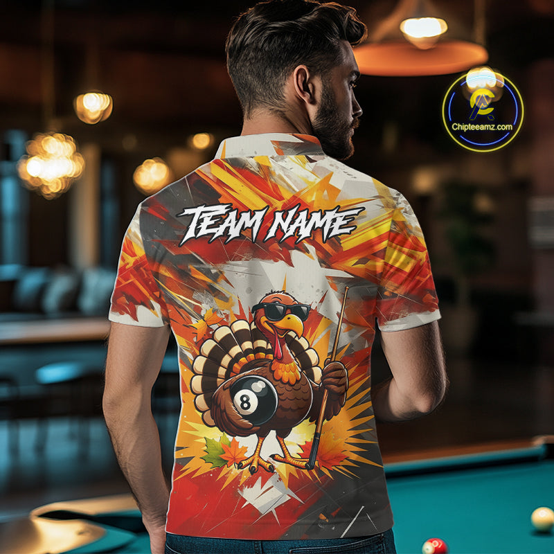 Personalized Funny Turkey 8 Ball Billiard Shirt For Men Custom Thanksgiving Pool Team Jersey TDM5049