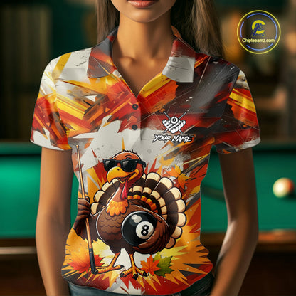 Personalized Funny Turkey 8 Ball Billiard Shirt For Women Custom Thanksgiving Pool Team Jersey TDM5049