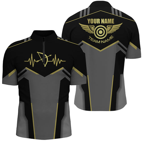 Personalized Funny Archery Heartbeat Quarter-Zip Shirts For Men, Archery Jersey | Yellow TDM0616