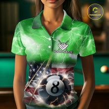 Load image into Gallery viewer, Green American Flag Thunder Lightning 8 Ball Billiard Shirt For Women Custom Pool Team Jersey TDM5265