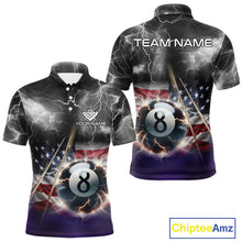 Load image into Gallery viewer, Black Purple American Flag Thunder Lightning 8 Ball Billiard Shirt For Men Custom Pool Team Jersey TDM5267