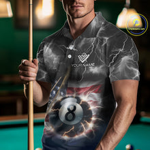 Load image into Gallery viewer, Black Blue American Flag Thunder Lightning 8 Ball Billiard Shirt For Men Custom Pool Team Jersey TDM5268