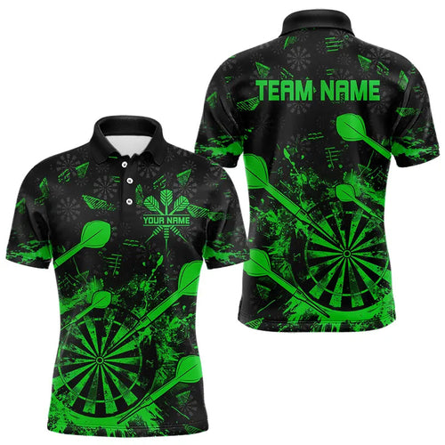 Black And Green Grunge Darts Polo, Quarter Zip For Men Custom Dart Shirts For Team Dart Jerseys TDM3464
