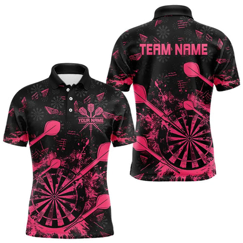 Black And Pink Grunge Darts Polo, Quarter Zip For Men Custom Dart Shirts For Team Dart Jerseys TDM3465
