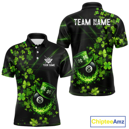Green Luckiest Shamrock 8 Ball Billiard Shirt For Men Custom St Patrick Day Pool Team Jersey TDM5778