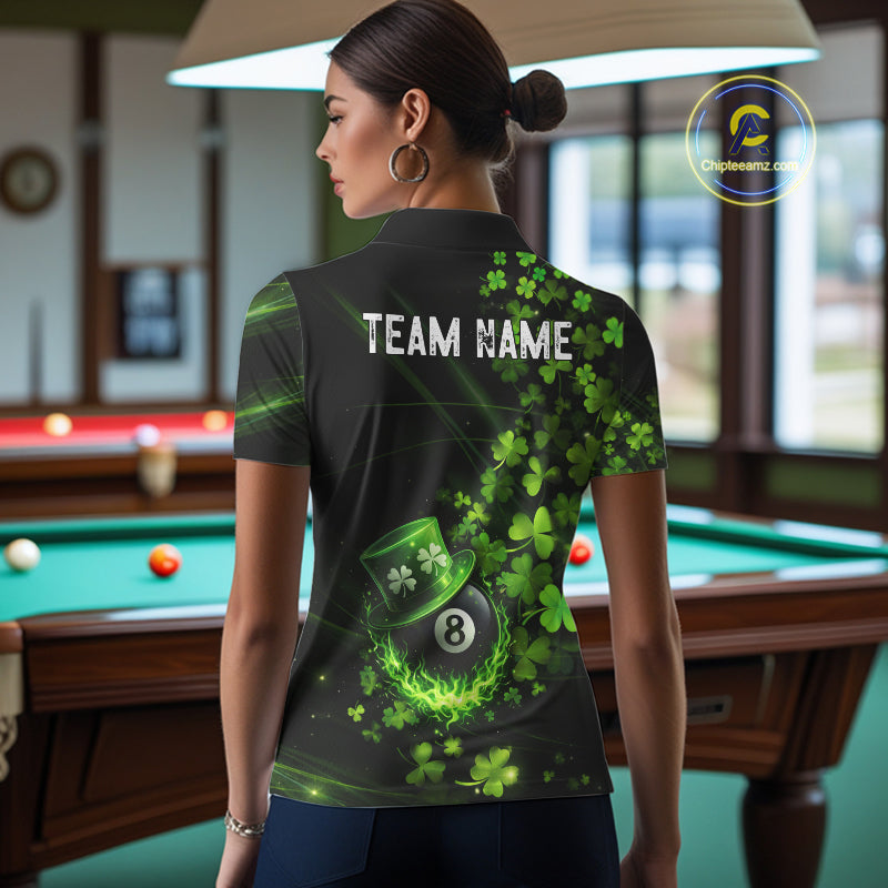 Green Luckiest Shamrock 8 Ball Billiard Shirt For Women Custom St Patrick Day Pool Team Jersey TDM5778