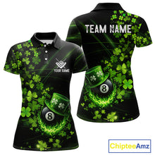 Load image into Gallery viewer, Green Luckiest Shamrock 8 Ball Billiard Shirt For Women Custom St Patrick Day Pool Team Jersey TDM5778