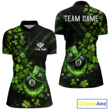 Load image into Gallery viewer, Green Luckiest Shamrock 8 Ball Billiard Shirt For Women Custom St Patrick Day Pool Team Jersey TDM5778