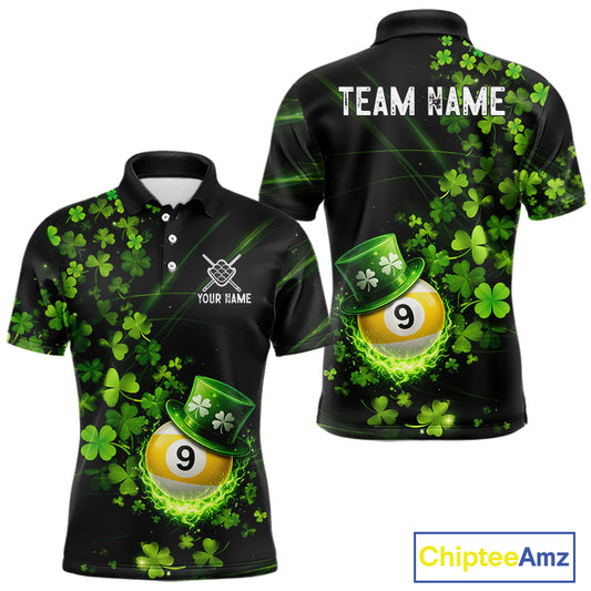 Green Luckiest Shamrock 9 Ball Billiard Shirt For Men Custom St Patrick Day Pool Team Jersey TDM5779