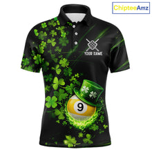 Load image into Gallery viewer, Green Luckiest Shamrock 9 Ball Billiard Shirt For Men Custom St Patrick Day Pool Team Jersey TDM5779