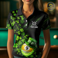 Load image into Gallery viewer, Green Luckiest Shamrock 9 Ball Billiard Shirt For Women Custom St Patrick Day Pool Team Jersey TDM5779