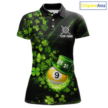 Load image into Gallery viewer, Green Luckiest Shamrock 9 Ball Billiard Shirt For Women Custom St Patrick Day Pool Team Jersey TDM5779
