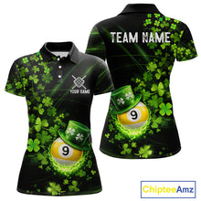 Load image into Gallery viewer, Green Luckiest Shamrock 9 Ball Billiard Shirt For Women Custom St Patrick Day Pool Team Jersey TDM5779