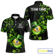 Load image into Gallery viewer, Green Luckiest Shamrock 9 Ball Billiard Shirt For Men Custom St Patrick Day Pool Team Jersey TDM5779