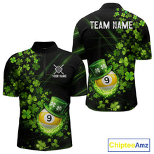 Load image into Gallery viewer, Green Luckiest Shamrock 9 Ball Billiard Shirt For Men Custom St Patrick Day Pool Team Jersey TDM5779