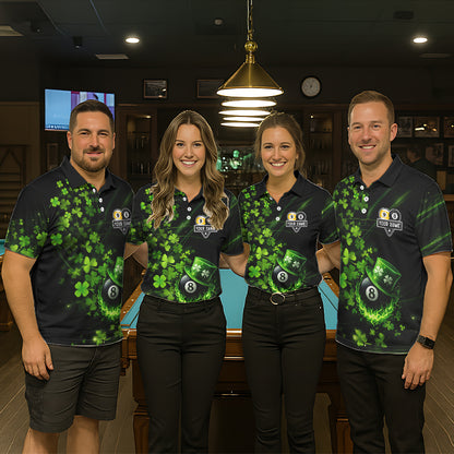Green Luckiest Shamrock 8 & 9 Ball Billiard Shirt For Women Custom St Patrick Day Pool Team Jersey TDM5780