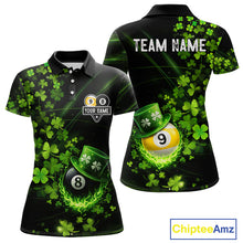 Load image into Gallery viewer, Green Luckiest Shamrock 8 &amp; 9 Ball Billiard Shirt For Women Custom St Patrick Day Pool Team Jersey TDM5780