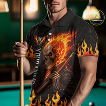 Load image into Gallery viewer, Personalized Orange Flaming Skeleton 8 Ball Billiard Shirt For Men, Pool Team Jersey Polo, 1/4 Zip TDM5781
