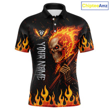 Load image into Gallery viewer, Personalized Orange Flaming Skeleton 8 Ball Billiard Shirt For Men, Pool Team Jersey Polo, 1/4 Zip TDM5781