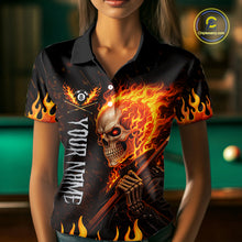 Load image into Gallery viewer, Personalized Orange Flaming Skeleton 8 Ball Billiard Shirt For Women, Pool Team Jersey Polo, 1/4 Zip TDM5781