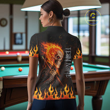 Load image into Gallery viewer, Personalized Orange Flaming Skeleton 8 Ball Billiard Shirt For Women, Pool Team Jersey Polo, 1/4 Zip TDM5781