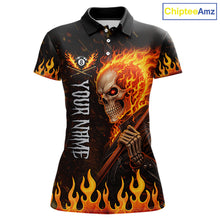 Load image into Gallery viewer, Personalized Orange Flaming Skeleton 8 Ball Billiard Shirt For Women, Pool Team Jersey Polo, 1/4 Zip TDM5781