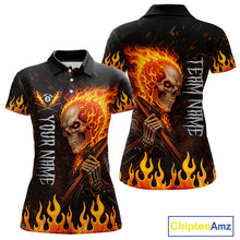 Load image into Gallery viewer, Personalized Orange Flaming Skeleton 8 Ball Billiard Shirt For Women, Pool Team Jersey Polo, 1/4 Zip TDM5781