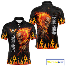 Load image into Gallery viewer, Personalized Orange Flaming Skeleton 8 Ball Billiard Shirt For Men, Pool Team Jersey Polo, 1/4 Zip TDM5781