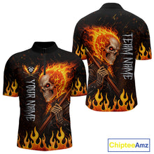 Load image into Gallery viewer, Personalized Orange Flaming Skeleton 8 Ball Billiard Shirt For Men, Pool Team Jersey Polo, 1/4 Zip TDM5781