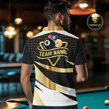 Load image into Gallery viewer, Personalized Billiard 8 Ball &amp; 9 Ball Pool Polo, 1/4 Zip For Men Custom Team Billiard Jersey |Gold TDM6376