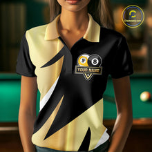 Load image into Gallery viewer, Personalized Billiard 8 Ball &amp; 9 Ball Pool Polo, 1/4 Zip For Women Custom Team Billiard Jersey |Gold TDM6376