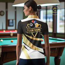 Load image into Gallery viewer, Personalized Billiard 8 Ball &amp; 9 Ball Pool Polo, 1/4 Zip For Women Custom Team Billiard Jersey |Gold TDM6376