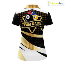 Load image into Gallery viewer, Personalized Billiard 8 Ball &amp; 9 Ball Pool Polo, 1/4 Zip For Women Custom Team Billiard Jersey |Gold TDM6376