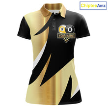 Load image into Gallery viewer, Personalized Billiard 8 Ball &amp; 9 Ball Pool Polo, 1/4 Zip For Women Custom Team Billiard Jersey |Gold TDM6376