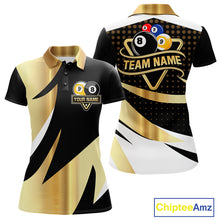 Load image into Gallery viewer, Personalized Billiard 8 Ball &amp; 9 Ball Pool Polo, 1/4 Zip For Women Custom Team Billiard Jersey |Gold TDM6376
