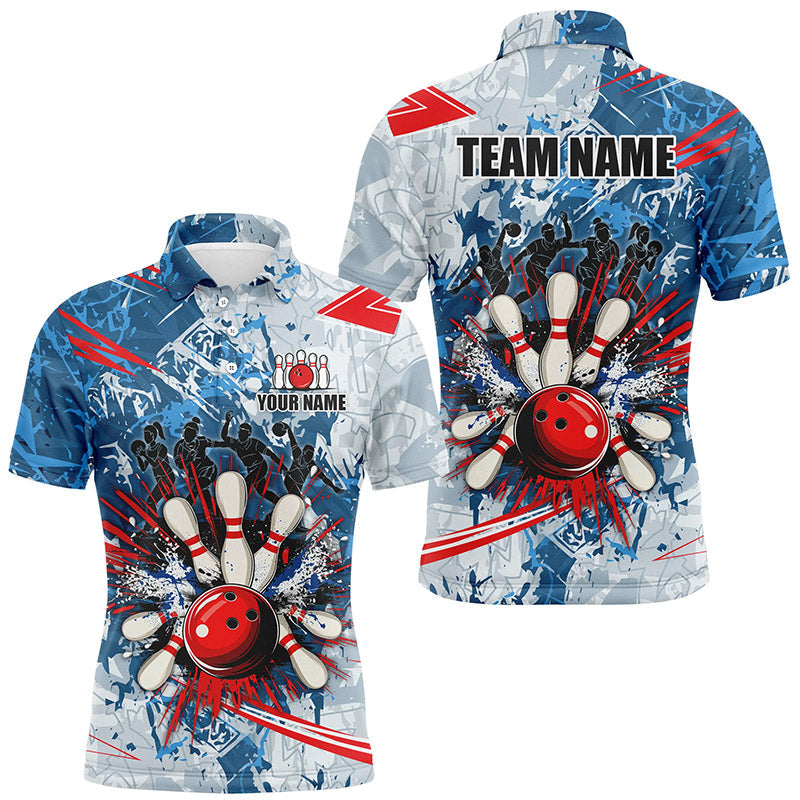 Blue camo Men Bowling Polo, Quarter Zip Shirts Custom bowling team league jerseys, gift for bowlers NQS7869