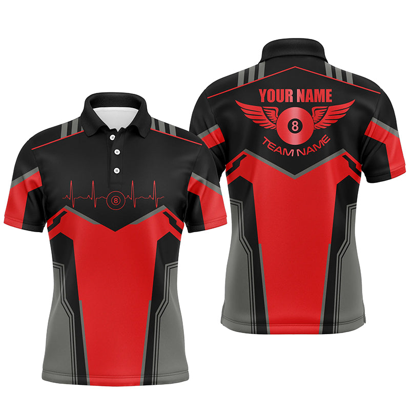 Personalized Billiard 8 Ball Wings Short Sleeve Men's Shirts,  Billiard Jerseys Tournament |Red TDM2304