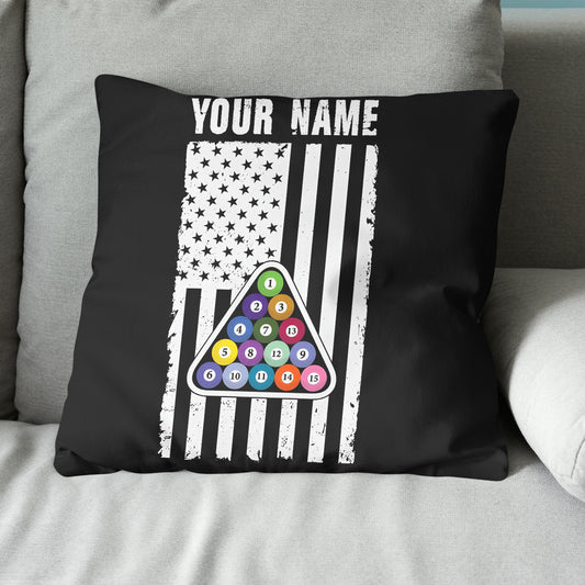 Custom Black White American Flag Billiard Pillow, Patriotic Pillow Gifts TDM0792