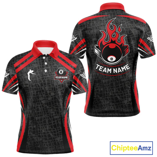 Black And Red 8 Ball Flame Billiard Shirt For Men Custom Pool Team Shirt, Billiard Jersey TDM5790