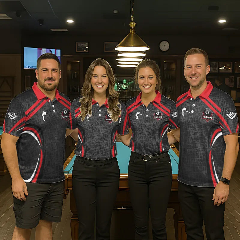 Black And Red 8 Ball Flame Billiard Shirt For Men Custom Pool Team Shirt, Billiard Jersey TDM5790